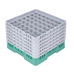 Clean Tek Professional Green Glass Rack - 49 Compartments, 1 Full Drop and 5 Half Drop Extenders - 19 3/4