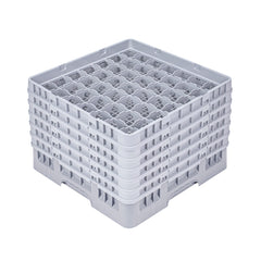 Clean Tek Professional Gray Glass Rack - 49 Compartments, 1 Full Drop and 5 Half Drop Extenders - 19 3/4