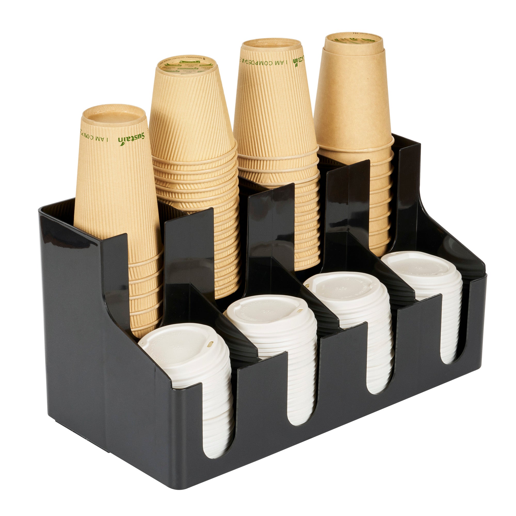 Restpresso Black Plastic Coffee Cup / Lid Organizer - 8 Section - 16 1/4" x 8 1/4" x 8 3/4" - 1 count box