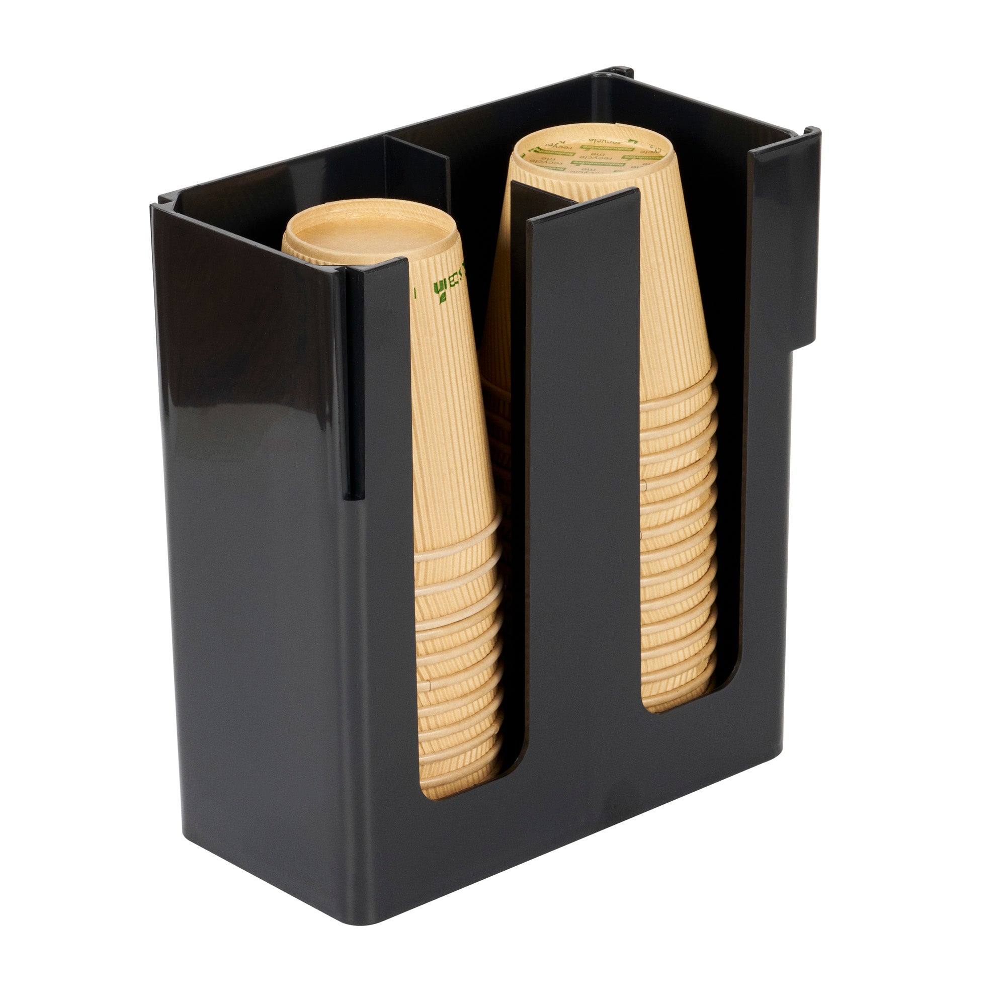 Restpresso Black Plastic Coffee Cup / Lid Organizer - 2 Section - 9" x 4 1/4" x 9 1/2" - 1 count box