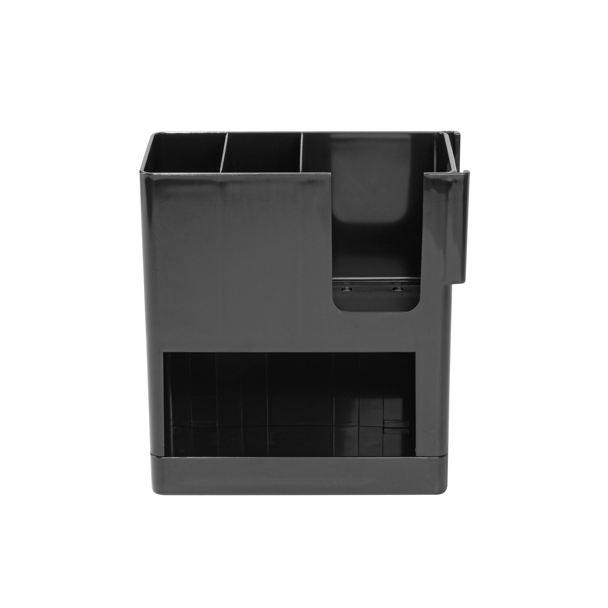 Restpresso Black Plastic Coffee Cup / Lid / Straw Organizer - 4 Section - 9" x 4 1/4" x 9 1/2" - 1 count box