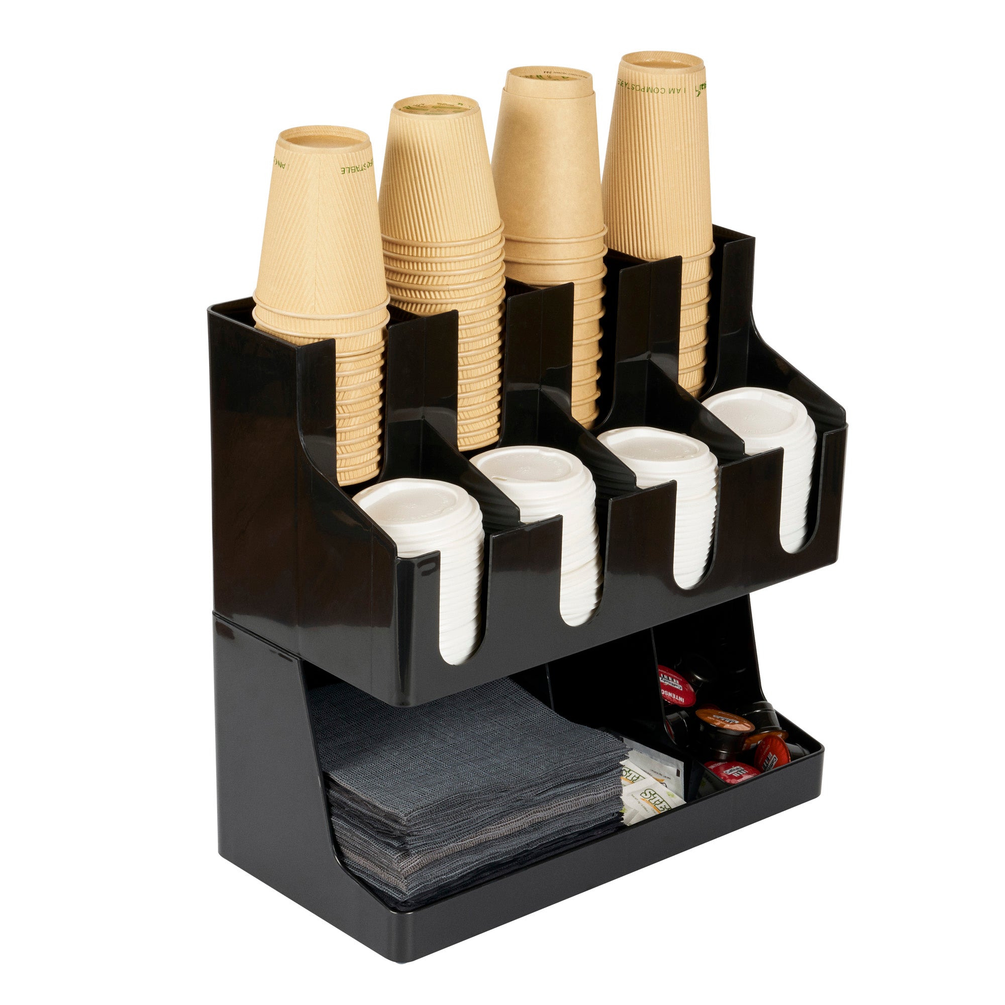 Restpresso Black Plastic Coffee Cup / Lid / Napkin Organizer - 11 Section - 16 1/4" x 8 1/4" x 15 3/4" - 1 count box