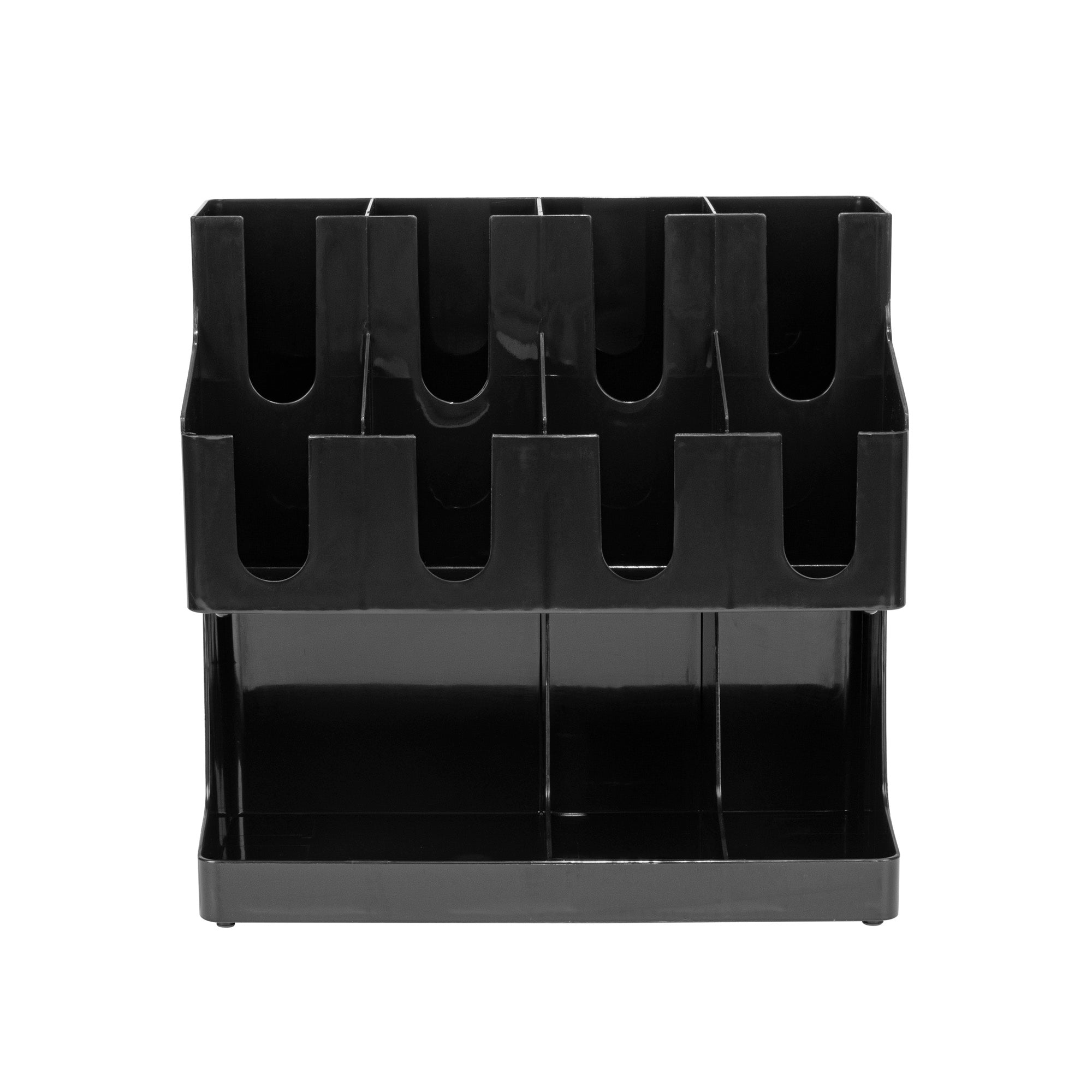 Restpresso Black Plastic Coffee Cup / Lid / Napkin Organizer - 11 Section - 16 1/4" x 8 1/4" x 15 3/4" - 1 count box