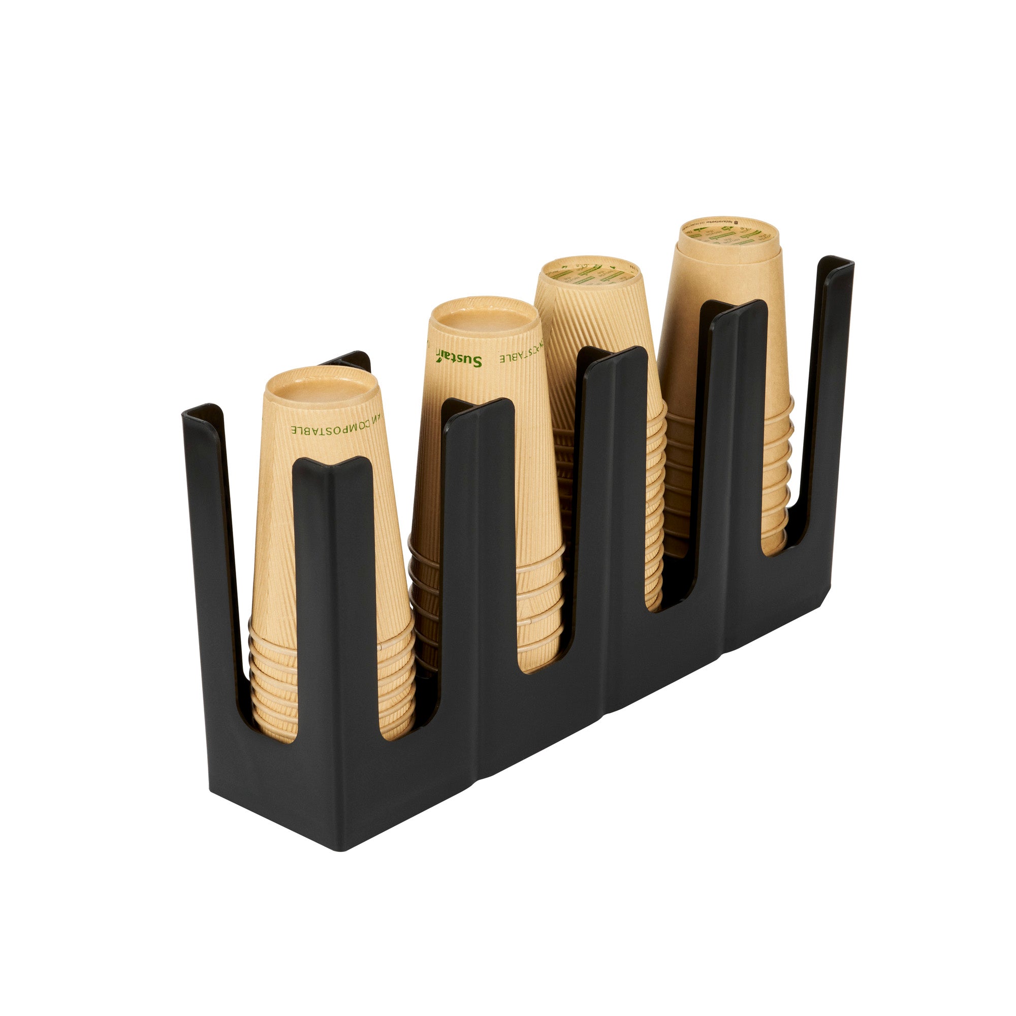 Restpresso Black Plastic Coffee Cup / Lid Organizer - 4 Section, Adjustable - 17 1/2" x 4 1/4" x 8 1/4" - 1 count box