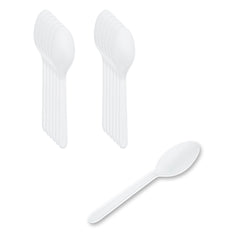 Basic Nature White CPLA Plastic Dessert Spoon - Heat-Resistant, Compostable - 4