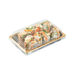 Roku Rectangle Gold Plastic Take Out Sushi Tray - with Clear Lid - 6 1/2