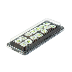 Roku Rectangle Black Plastic Take Out Sushi Tray - with Clear Lid - 8 1/2