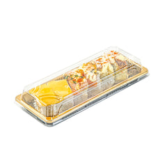 Roku Rectangle Gold Plastic Take Out Sushi Tray - with Clear Lid - 8 1/2