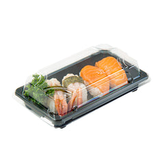 Roku Rectangle Black Plastic Take Out Sushi Tray - with Clear Lid - 6