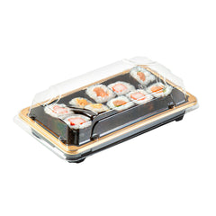 Roku Rectangle Gold Plastic Take Out Sushi Tray - with Clear Lid - 6