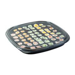 Roku Square Black Plastic Take Out Sushi Tray - with Clear Lid - 12 1/2