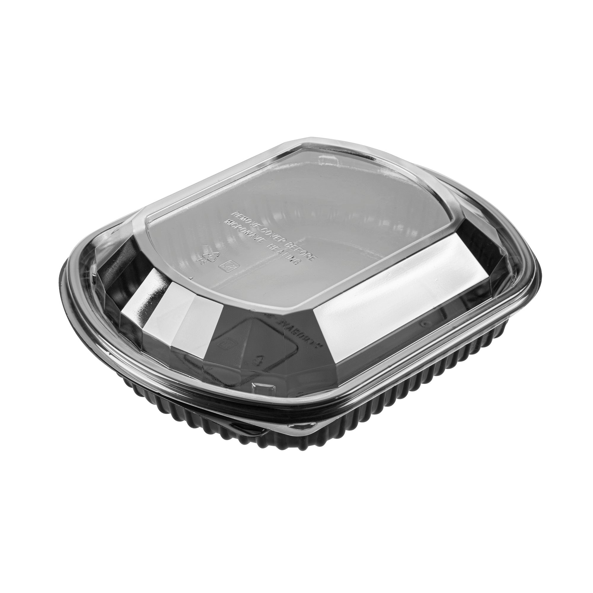 Chef 101 36 oz Rectangle Black Plastic Food Container - with Clear Lid, Microwavable - 9 1/4" x 7 3/4" x 2 3/4" - 100 count box