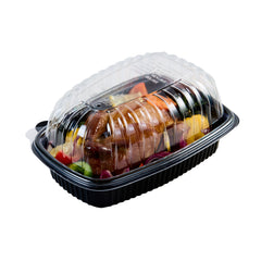 Chef 101 Black Plastic Chicken Roaster Container - with Clear Dome Lid, Microwavable - 10 1/4