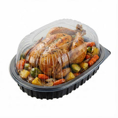 Chef 101 Black Plastic Chicken Roaster Container - with Clear Dome Lid, Microwavable - 10