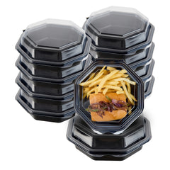 Chef 101 Octagon Black Plastic Food Container - with Clear Lid - 6 1/4