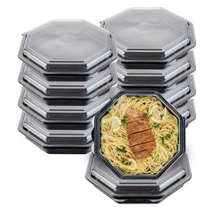 Chef 101 Octagon Black Plastic Food Container - with Clear Lid - 9