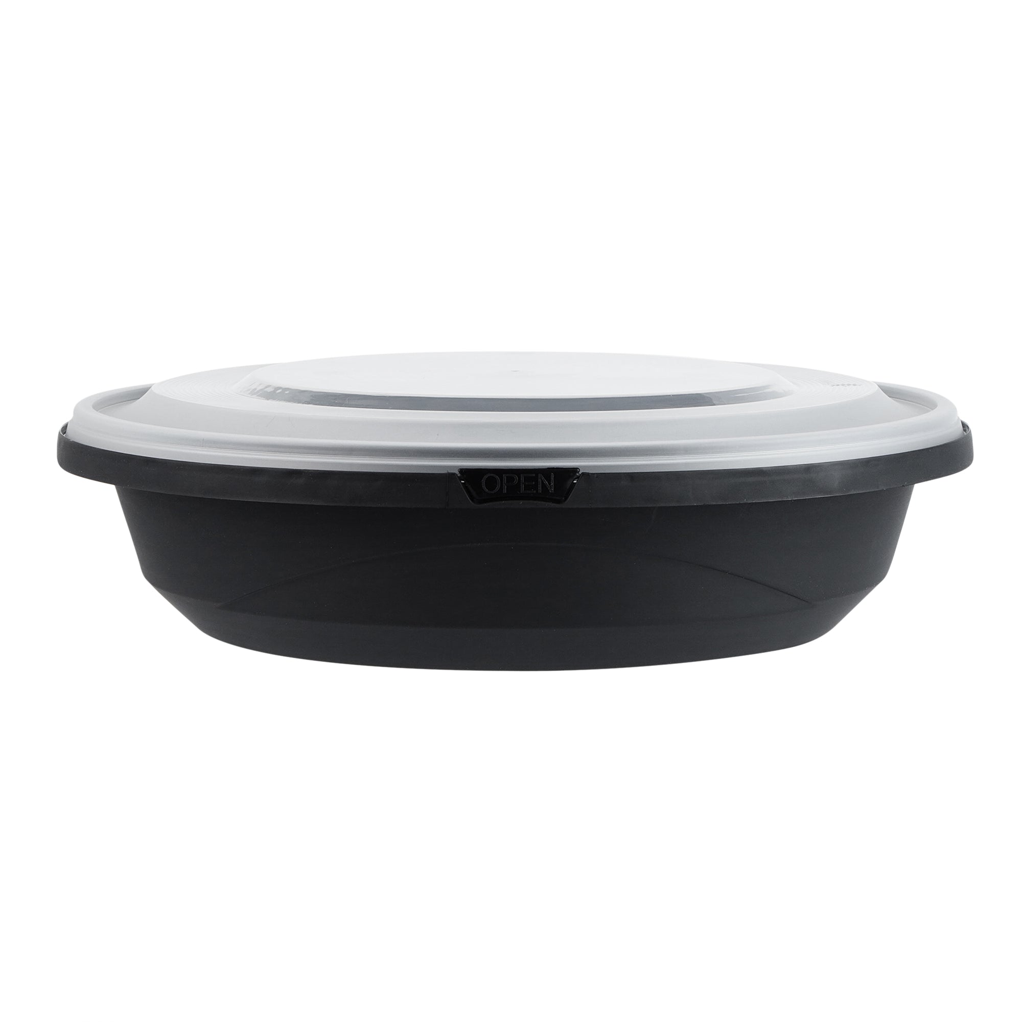 Cater Tek 58 oz Round Black Plastic Catering / Serving Bowl - with Clear Lid, Microwavable - 9 3/4" x 9 3/4" x 2 3/4" - 100 count box