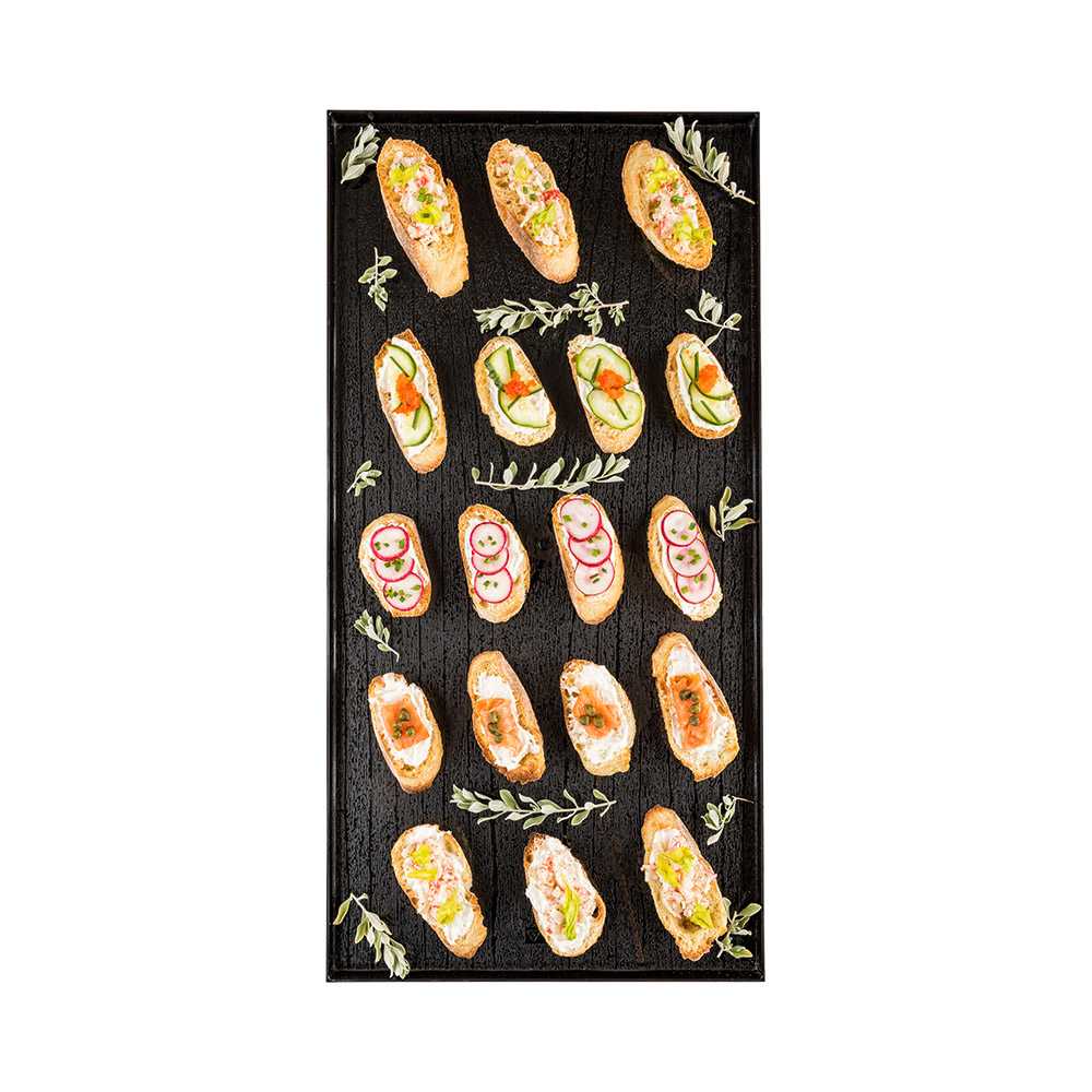 Maxi Serve Rectangle Black Plastic Large Tray - Faux Wood Grain - 23 3/4'' x 11 3/4'' - 6 count box