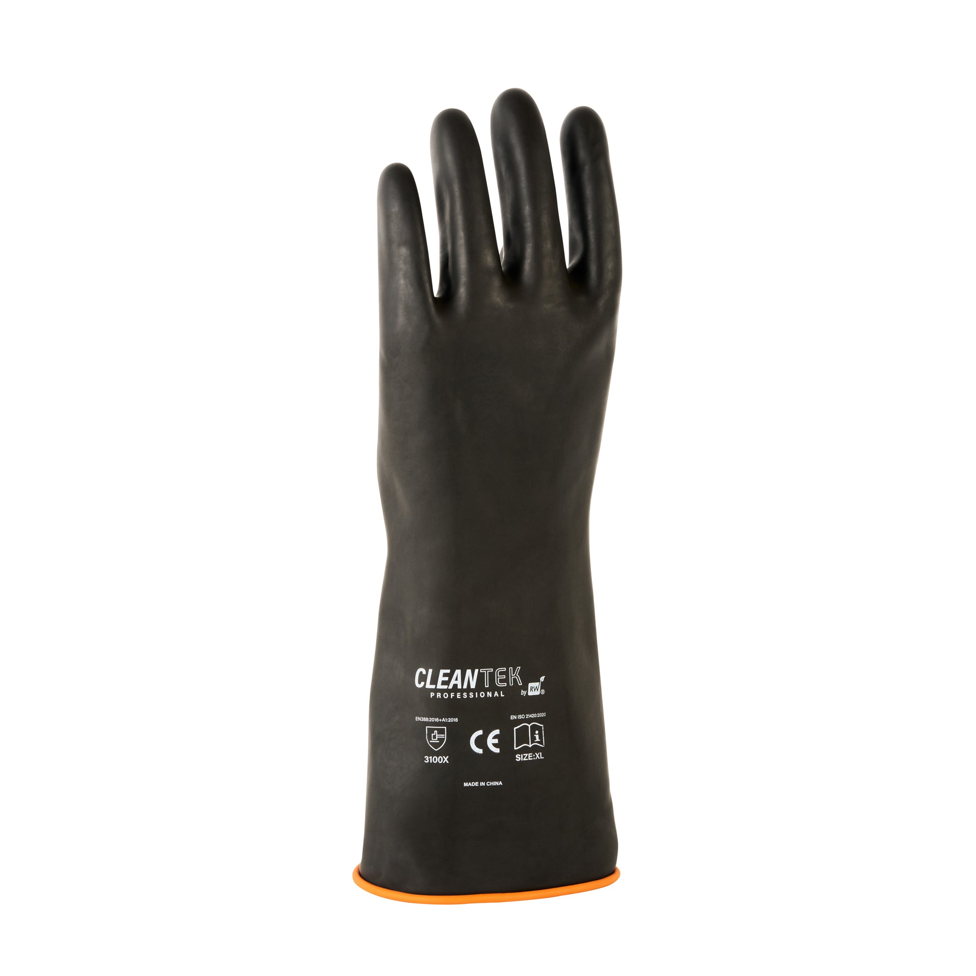 Clean Tek Professional 30 mil Black Latex Chemical-Resistant Gloves - Unlined, Heavy Duty - 13 3/4" - Pair - 10 count box