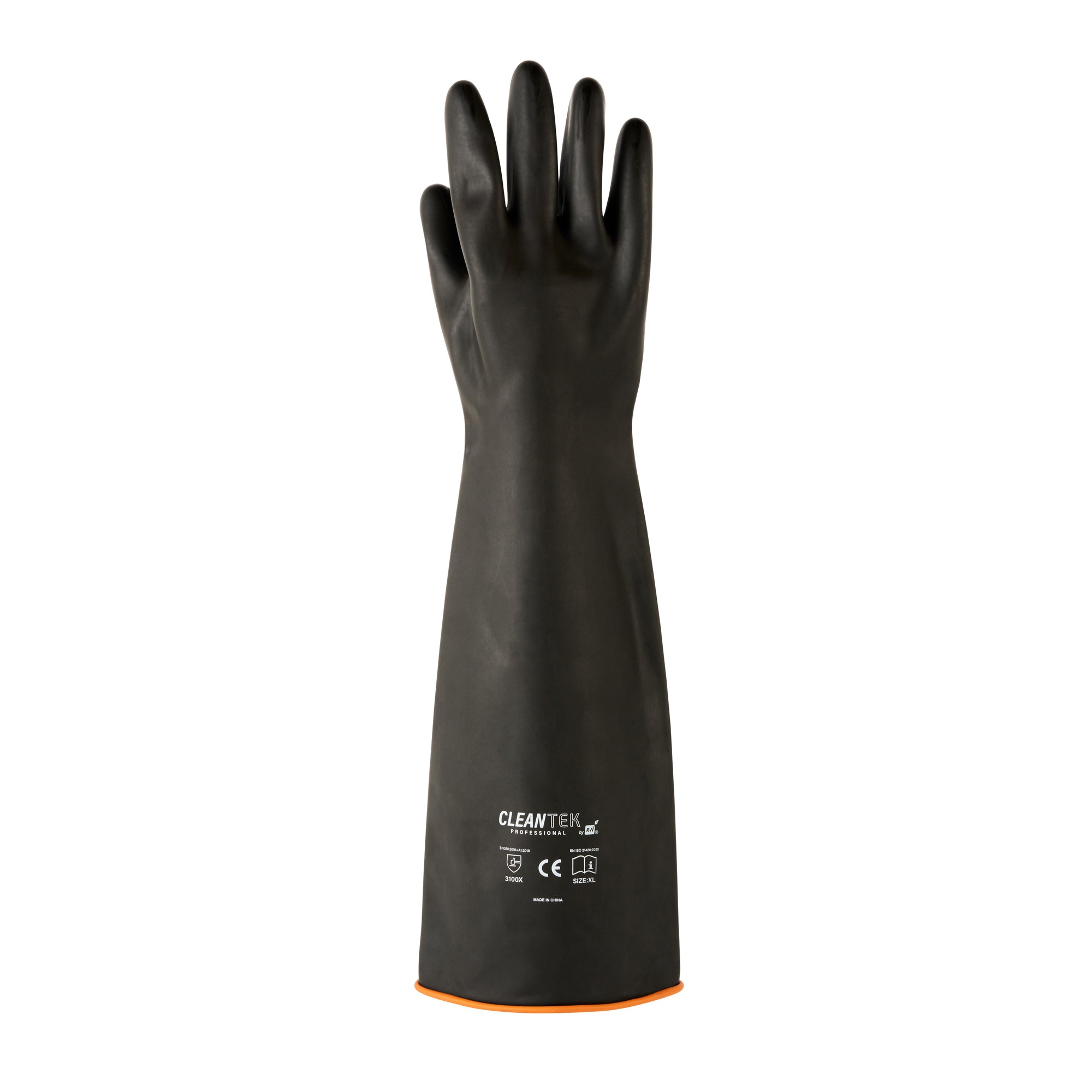 Clean Tek Professional 30 mil Black Latex Chemical-Resistant Gloves - Unlined, Heavy Duty - 21 3/4" - Pair - 10 count box