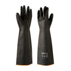 Clean Tek Professional 30 mil Black Latex Chemical-Resistant Gloves - Unlined, Heavy Duty - 21 3/4