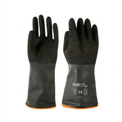 Clean Tek Professional 35 mil Black Latex Chemical-Resistant Gloves - Non-Slip, Unlined, Heavy Duty - 13 3/4