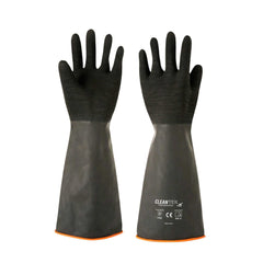 Clean Tek Professional 35 mil Black Latex Chemical-Resistant Gloves - Non-Slip, Unlined, Heavy Duty - 17 3/4