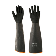 Clean Tek Professional 35 mil Black Latex Chemical-Resistant Gloves - Non-Slip, Unlined, Heavy Duty - 21 3/4
