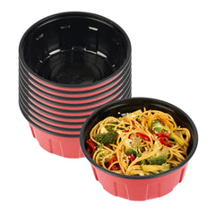 Bento Tek 23 oz Round Red Plastic To Go Box - Microwave-Safe - 6