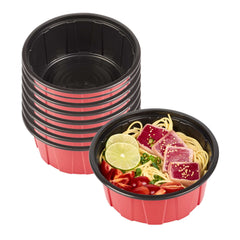 Bento Tek 42 oz Round Red Plastic To Go Box - Microwave-Safe - 7