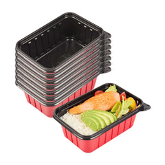 Bento Tek 30 oz Rectangle Red Plastic To Go Box - Microwave-Safe - 7 1/4