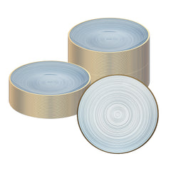 Moderna Round Blue Translucent Plastic Gold-Rimmed Plate - Rippled - 7 1/4