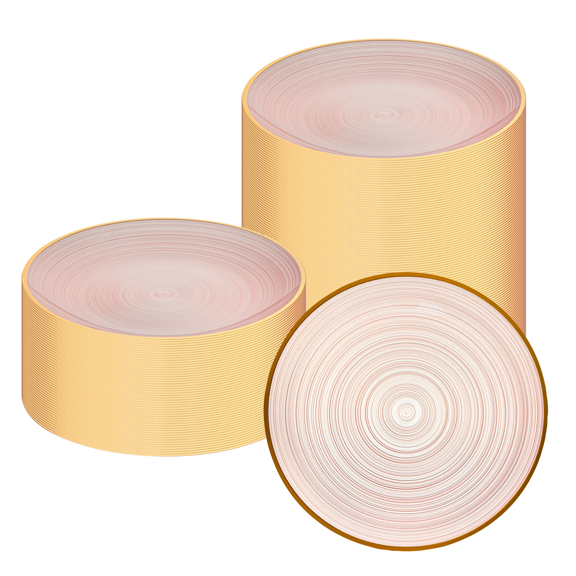 Moderna Round Pink Translucent Plastic Gold-Rimmed Plate - Rippled - 7 1/4" x 7 1/4" - 100 count box