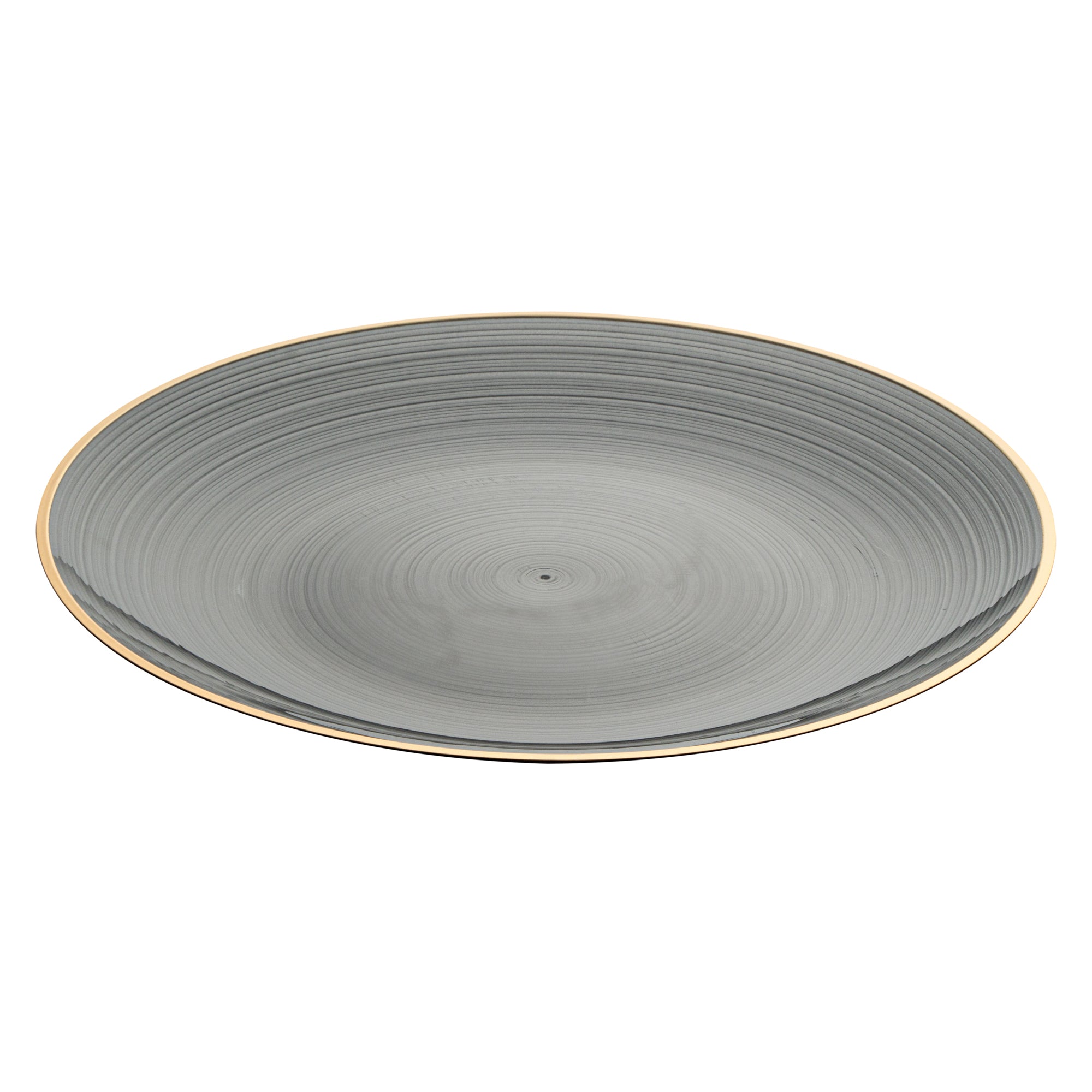 Moderna Round Black Translucent Plastic Gold-Rimmed Plate - Rippled - 10" x 10" - 100 count box