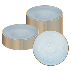 Moderna Round Blue Translucent Plastic Gold-Rimmed Plate - Rippled - 10