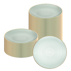 Moderna Round Green Translucent Plastic Gold-Rimmed Plate - Rippled - 10