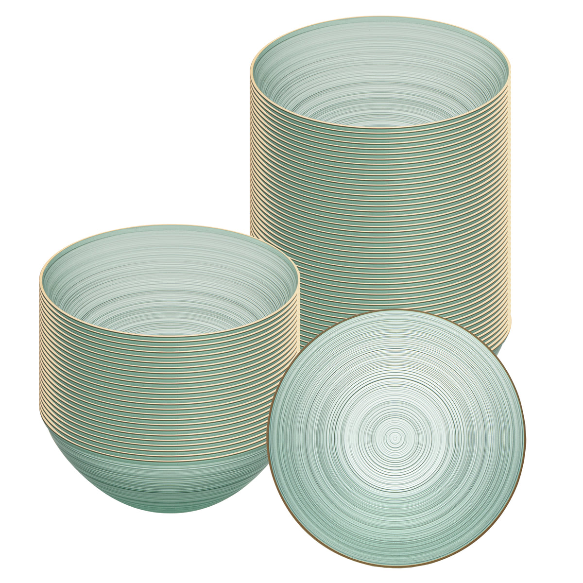 Moderna 16 oz Round Green Translucent Plastic Gold-Rimmed Bowl - Rippled - 5 1/2" x 5 1/2" x 2" - 100 count box