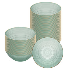 Moderna 16 oz Round Green Translucent Plastic Gold-Rimmed Bowl - Rippled - 5 1/2