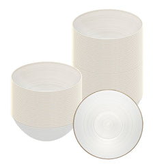 Moderna 16 oz Round White Translucent Plastic Gold-Rimmed Bowl - Rippled - 5 1/2