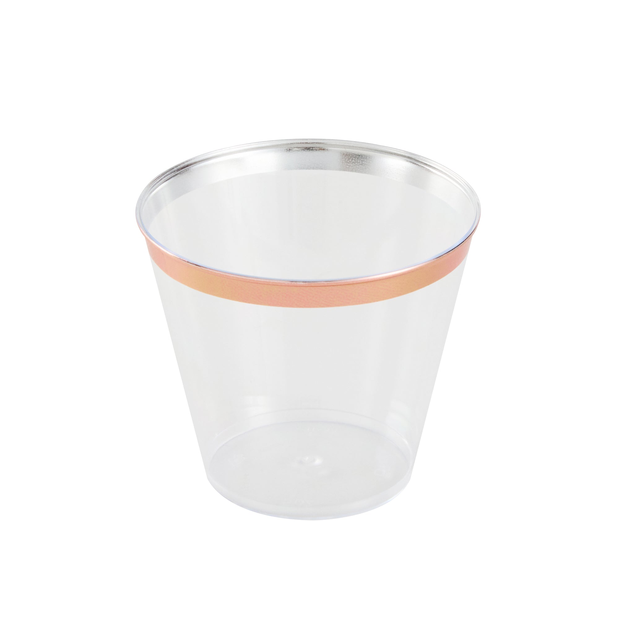 Chef 101 5 oz Clear Plastic Tumbler - with Rose Gold Rim - 2 3/4" x 2 3/4" x 2 1/4" - 500 count box