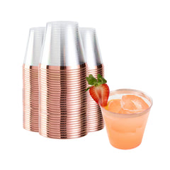 Bev Tek 5 oz Clear Plastic Tumbler - with Rose Gold Rim - 2 3/4