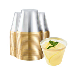 Bev Tek 9 oz Clear Plastic Tumbler - with Gold Rim - 3 1/2