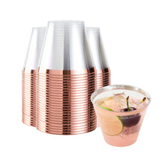 Bev Tek 9 oz Clear Plastic Tumbler - with Rose Gold Rim - 3 1/2
