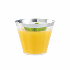 Bev Tek 9 oz Clear Plastic Tumbler - with Silver Rim - 3 1/2