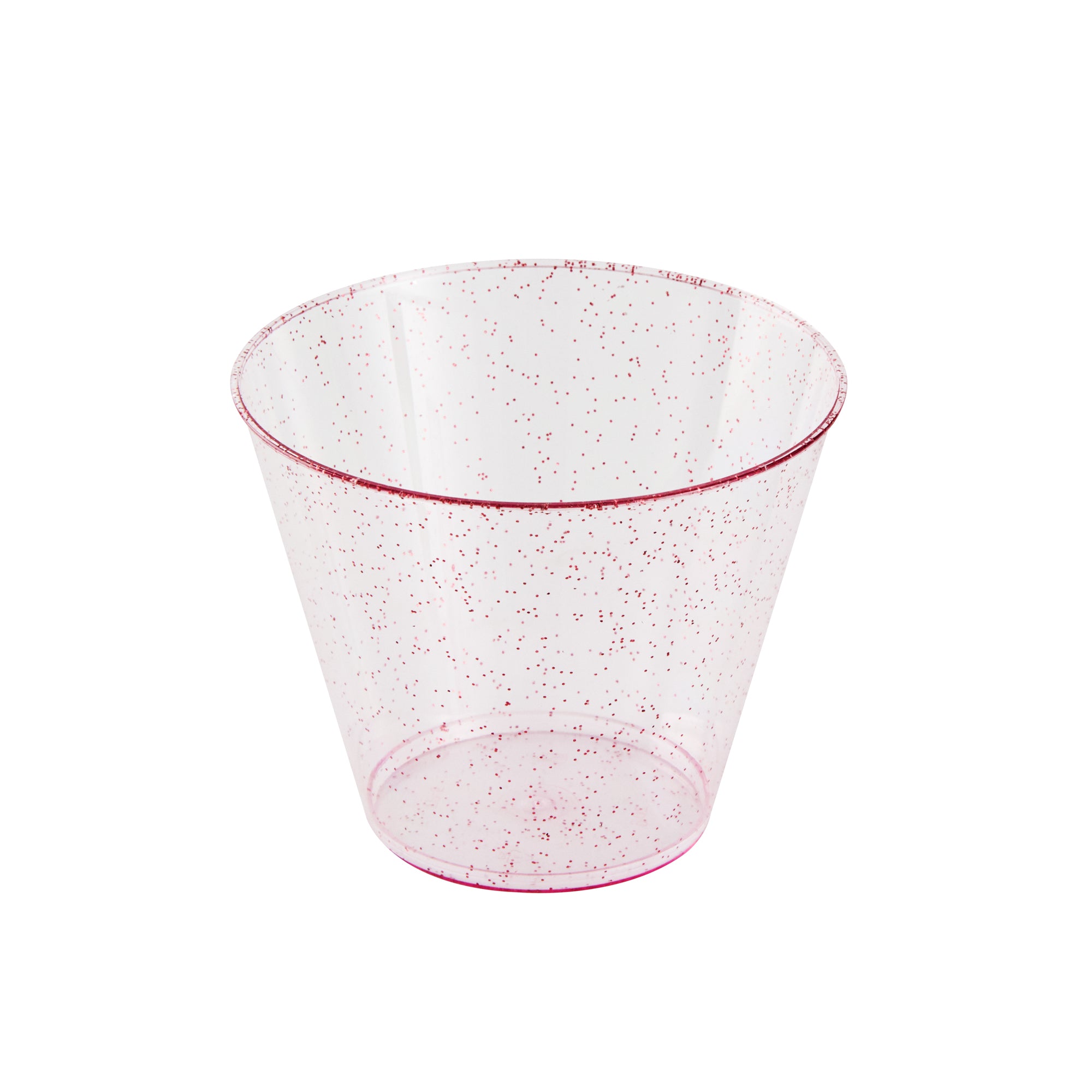 Chef 101 9 oz Pink Glitter Plastic Tumbler - 3 1/2" x 3 1/2" x 2 3/4" - 500 count box