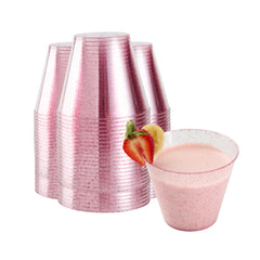 Bev Tek 9 oz Pink Glitter Plastic Tumbler - 3 1/2