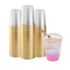 Bev Tek 10 oz Clear Plastic Tumbler - with Gold Rim - 3