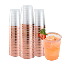 Bev Tek 10 oz Clear Plastic Tumbler - with Rose Gold Rim - 3