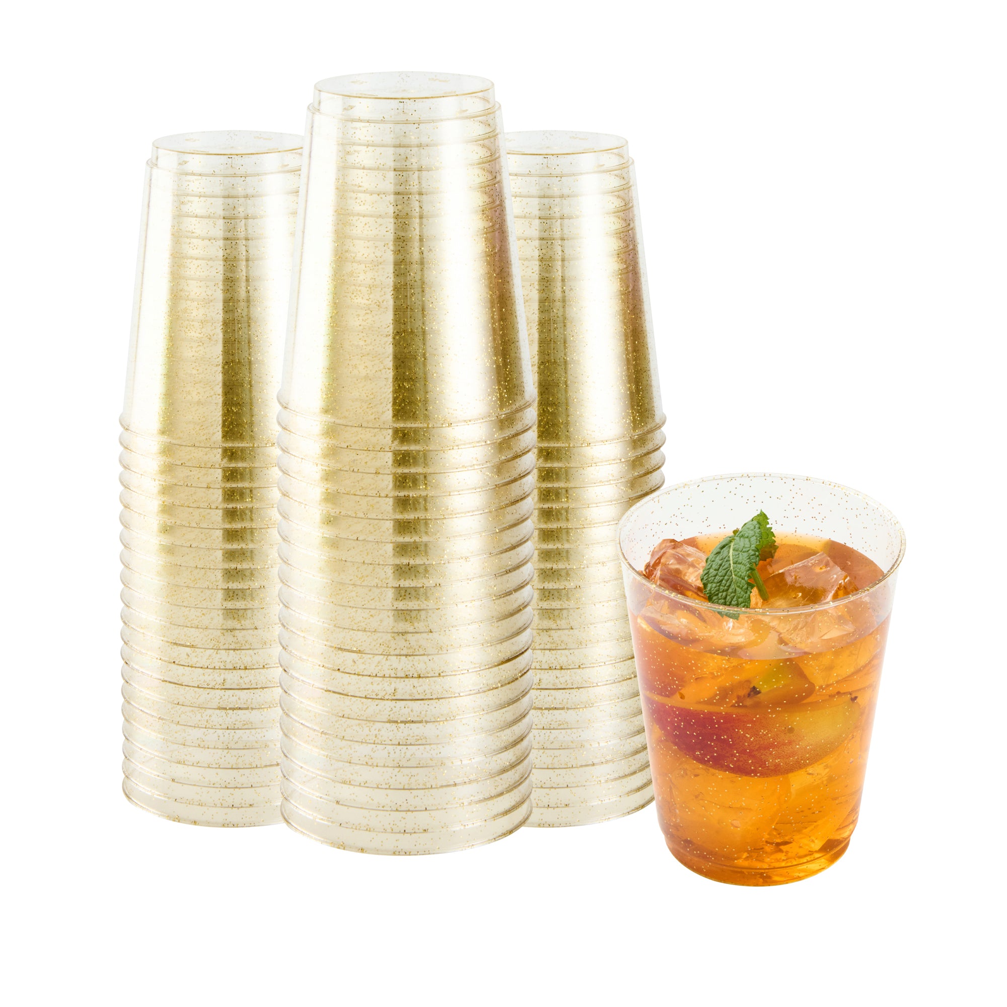 Chef 101 10 oz Gold Glitter Plastic Tumbler - 3" x 3" x 3 3/4" - 500 count box