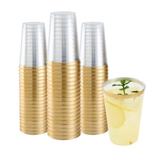 Bev Tek 12 oz Clear Plastic Tumbler - with Gold Rim - 3